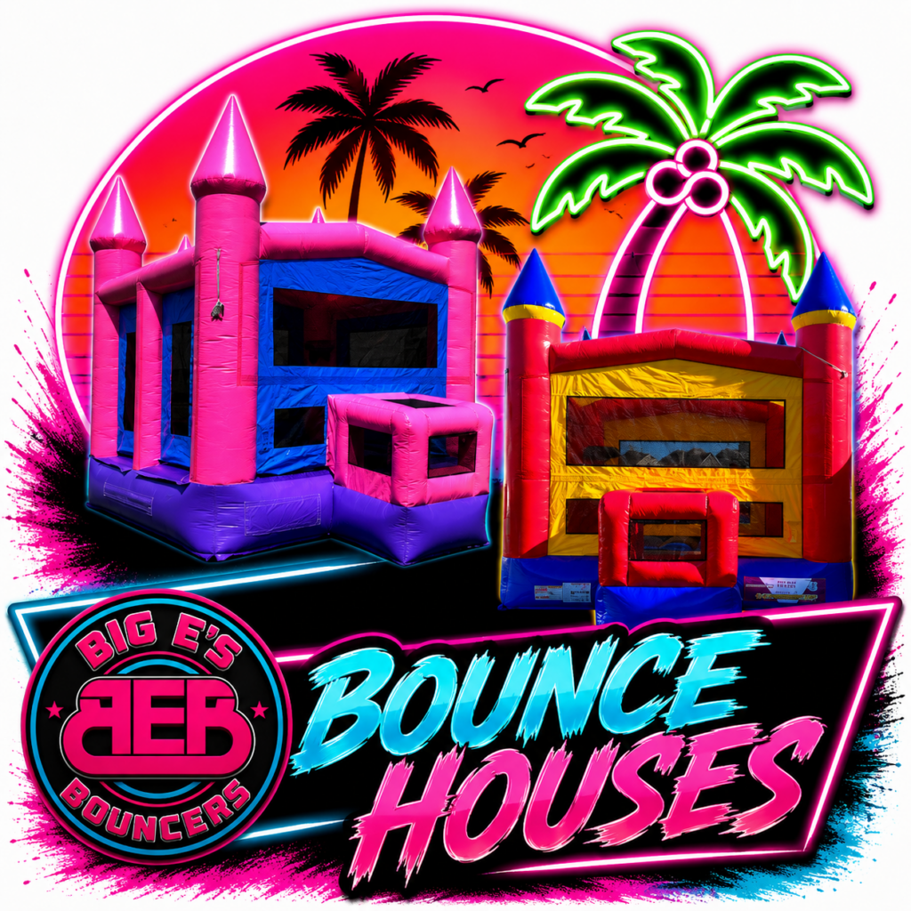 Neon bounce house rentals category graphic for Big E’s Bouncers in Crestview, Florida